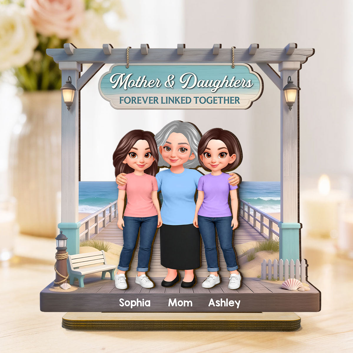 Beautiful Memories At Beach Mom Daughter Son - Personalized 2-Layered Wooden Plaque - Mother's Day Gift For Mom