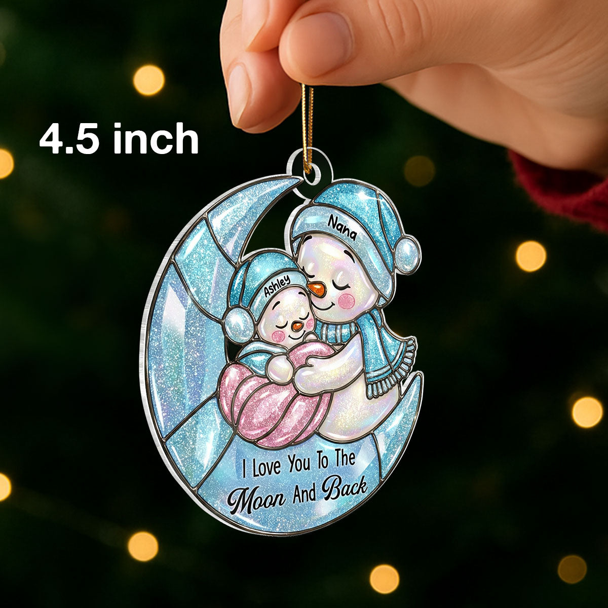 Grandma And Grandkid Moon Stained Glass Pattern - Personalized Acrylic Ornament - Heartwarming Christmas Gift For Grandma, Granddaughter, Grandson