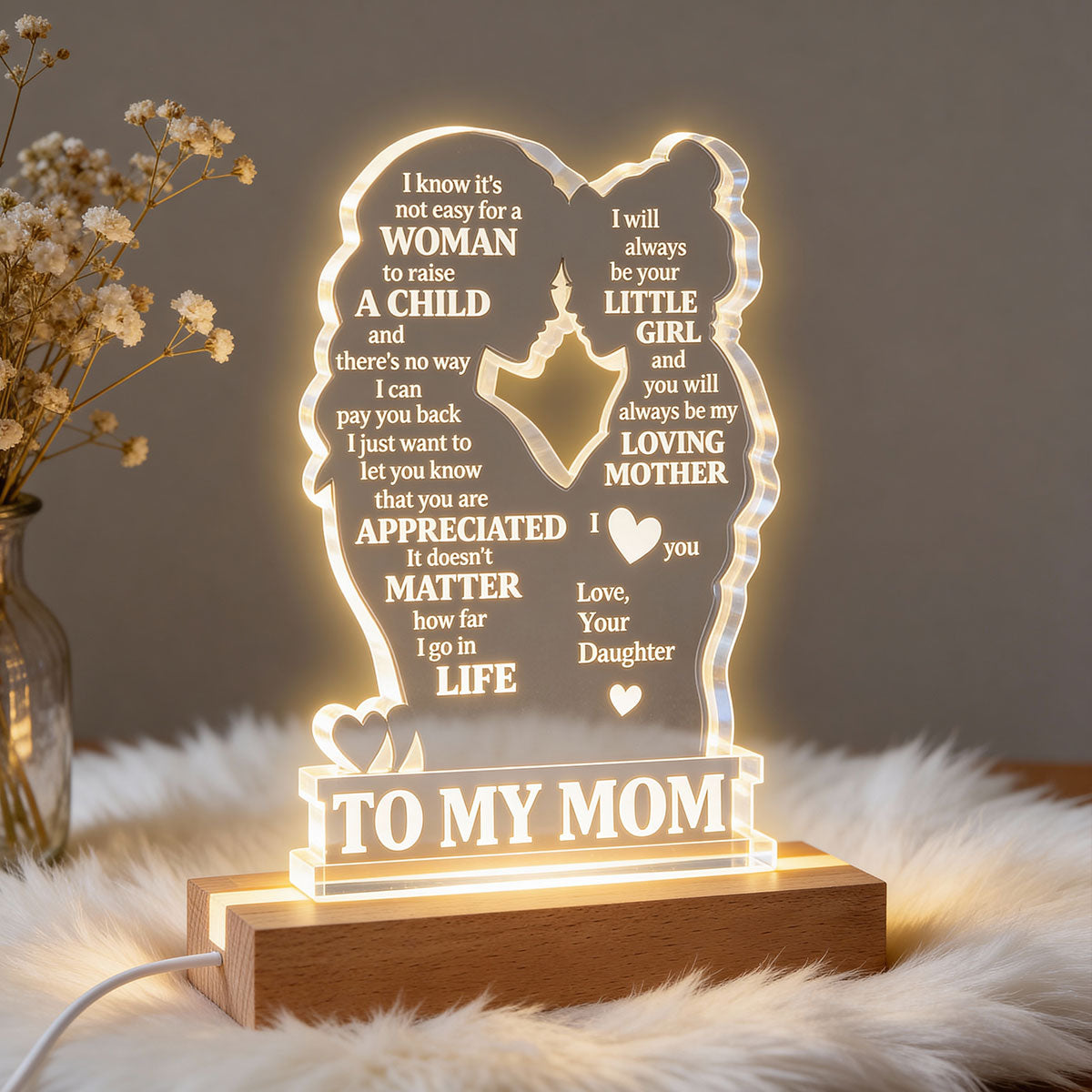 To My Mom - Personalized Acrylic Block LED Night Light - Heartfelt Gift For Mom, Grandma