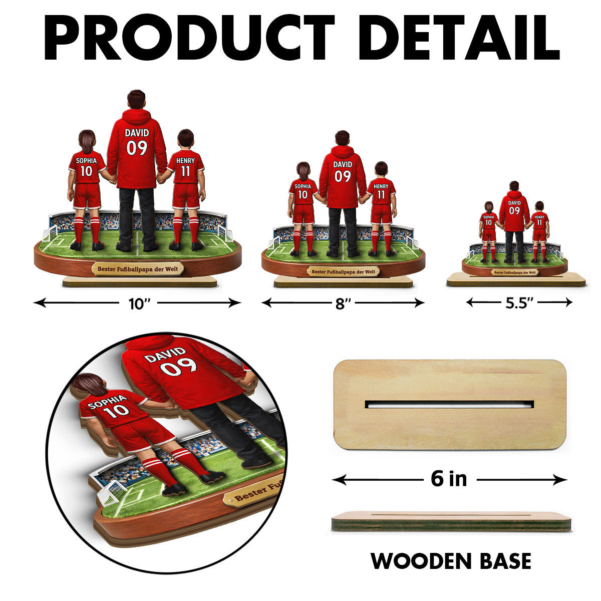 Bester Fußballpapa der Welt - Personalisiertes 2-lagiges Holz-Aufsteller – Vatertagsgeschenk für Fußballpapas, Geschenk für Ehemänner