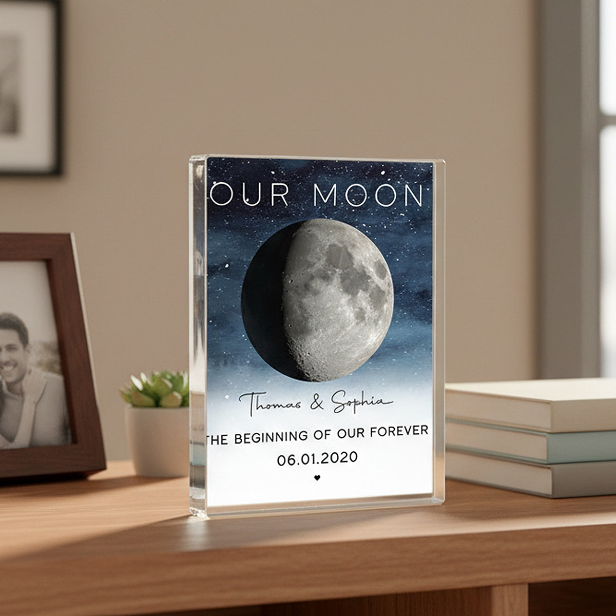 Our Moon Special Day Custom Moon Phase - Personalized Acrylic Block Plaque - Valentine's Day Gift For Couple