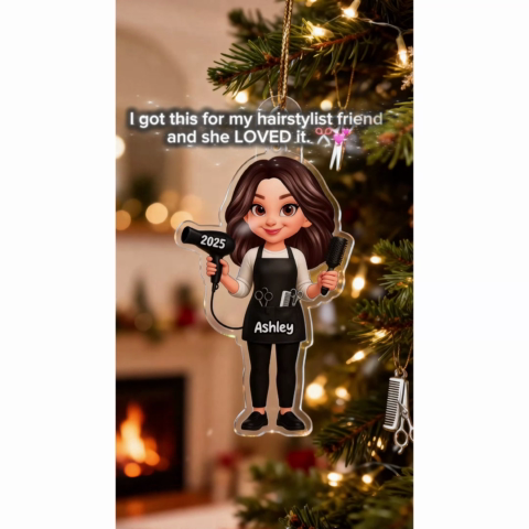 3D Effect Christmas Hairdresser Man Woman - Personalized Acrylic Ornament - Gift For Hairdressers