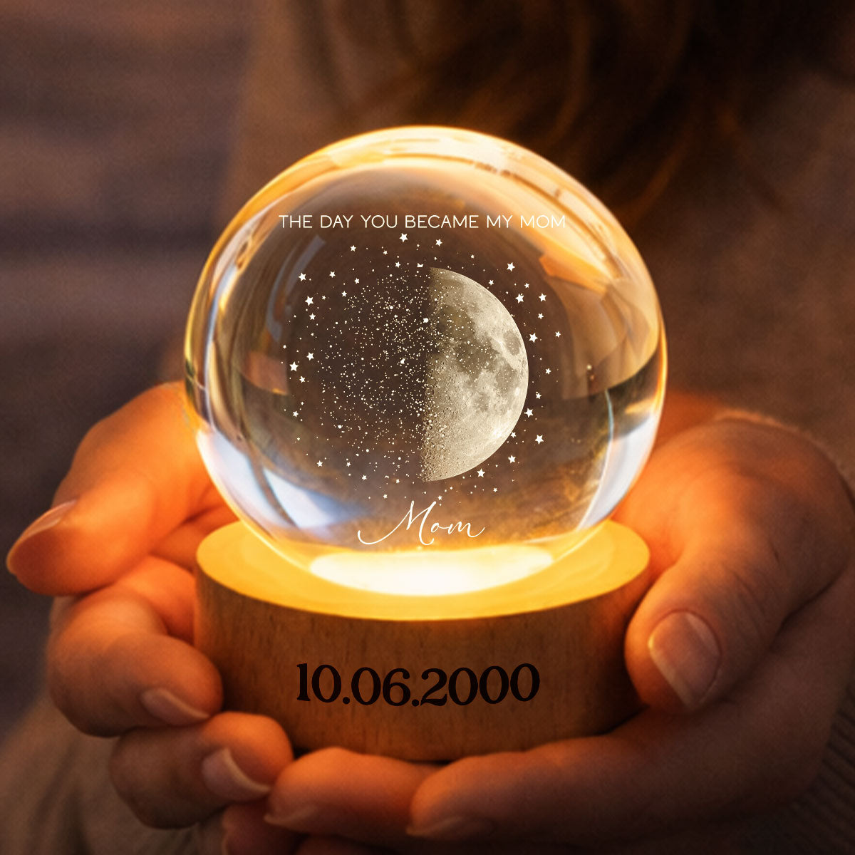 Custom Moon Phase and Star Map by Date - Personalized Crystal Ball LED Night Light - Mother's Day Gift for Mom, Wife