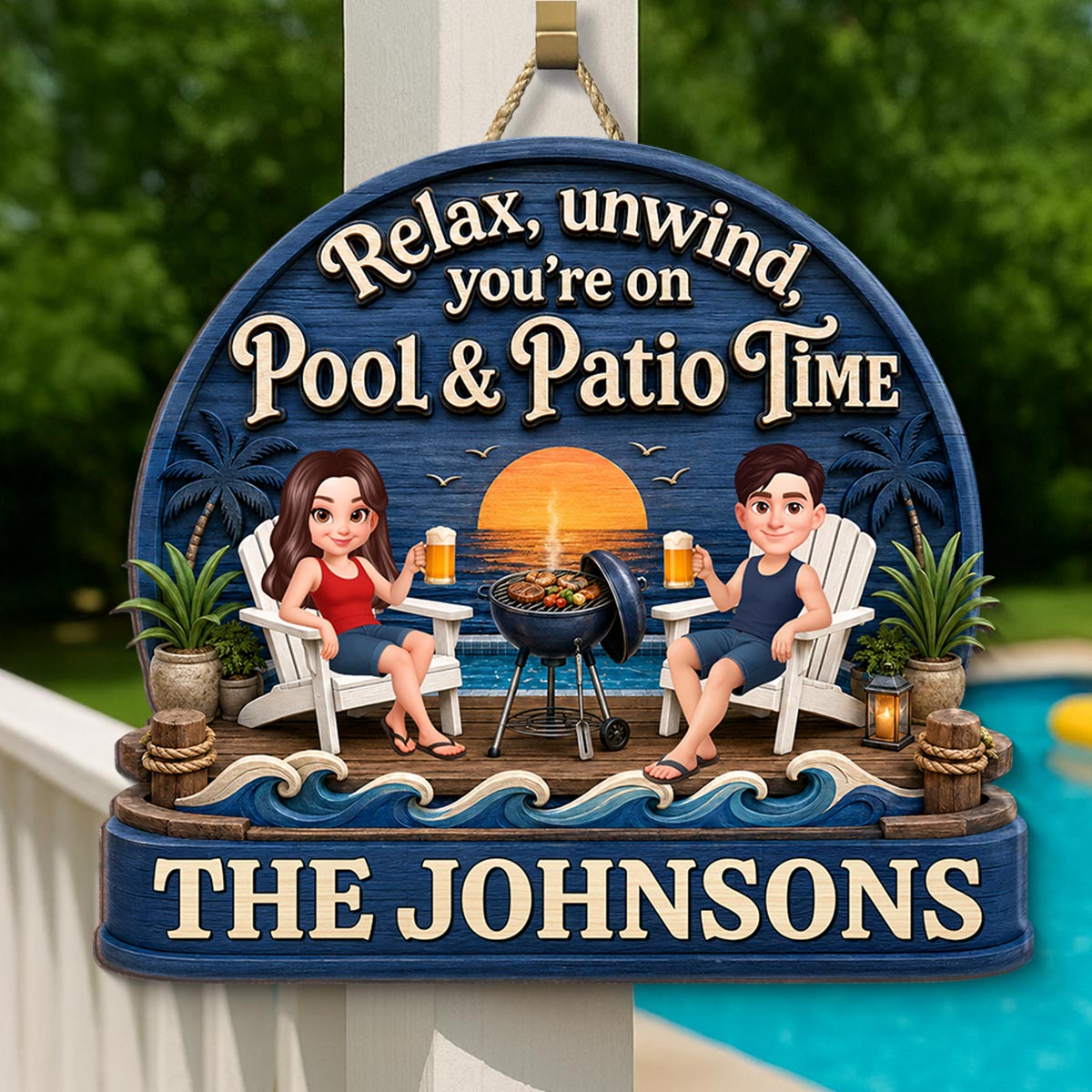 Relax Unwind Pool and Patio Time - Personalized Wooden Sign - Summer Decor Gift for Her, for Him