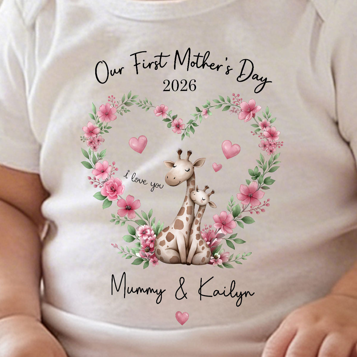 Our First Mother's Day Giraffe Mom And Baby - Personalised Onesie - First Mother's Day Baby Gift