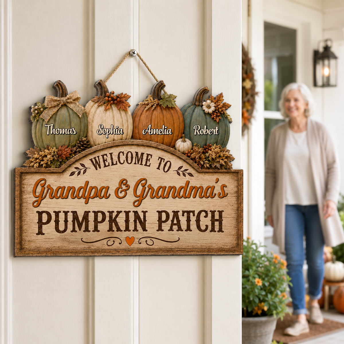 Welcome To Grandma Grandpa Pumpkin Patch 2D Flat - Personalized Door Hanger