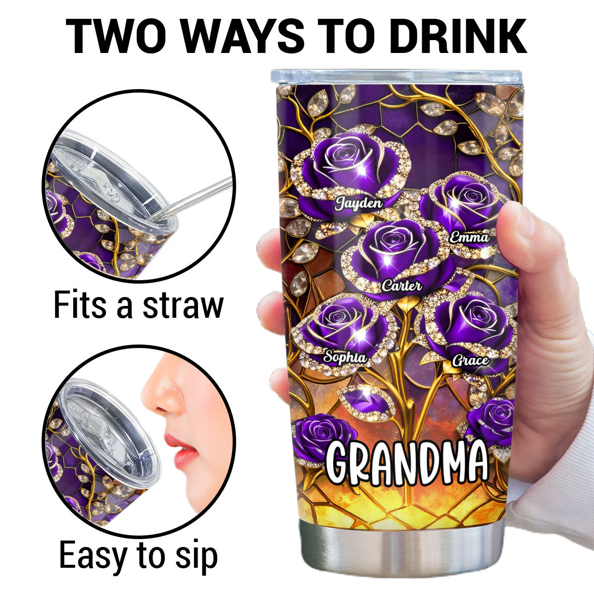 Grandma Roses - Personalized Tumbler - Mother's Day Gift For Grandma