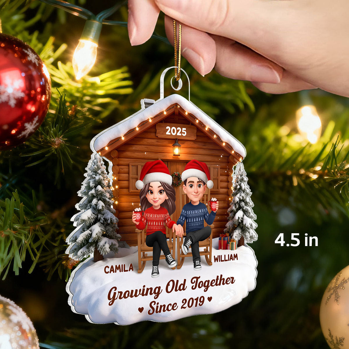 3D Effect Couple Cabin - Personalized Acrylic Car Hanger - Heartfelt Gift For Couple, For Him, For Her