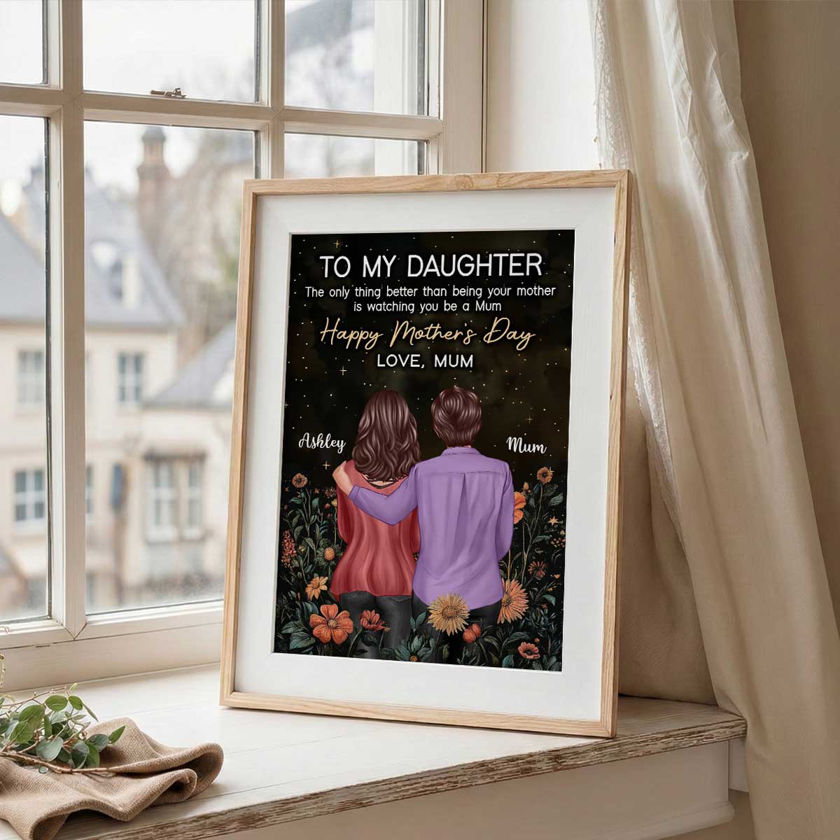 To My Daughter From Mum Happy Mother's Day Golden Vintage Floral - Personalised Poster - Mother's Day