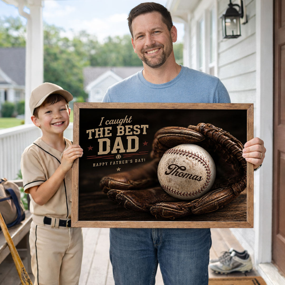 Vintage Baseball Gear We Caught the Best Dad - Personalized Poster - Father's Day Gift for Husband, Dad