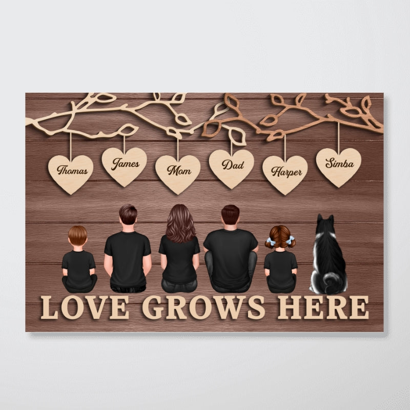 Rustic Vintage Family Tree Love Grows Here - Personalized Poster - Heartwarming Christmas Gift For Family