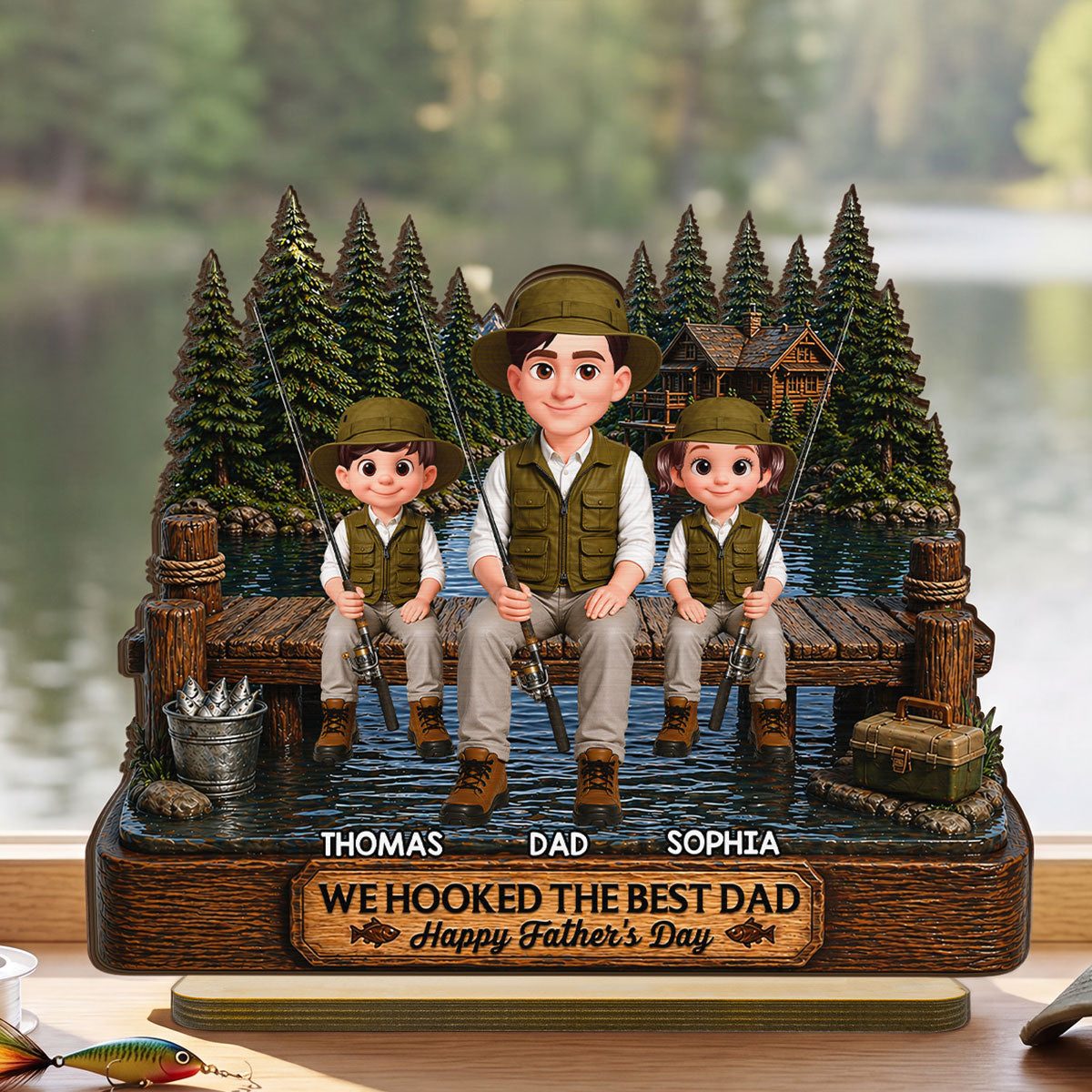 Fishing We Hooked The Best Dad - Personalized 2-Layered Wooden Plaque -  Gift For Fishing Dad, Fishing Lovers