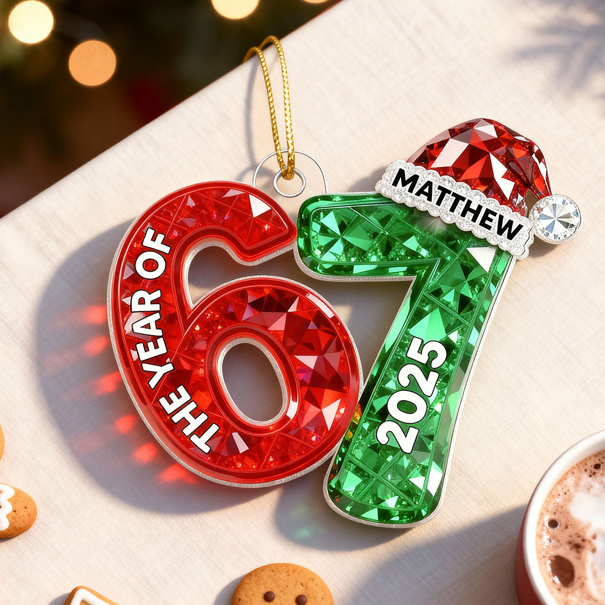 3D Effect Flat 67 Six Seven 2025 Slang Christmas - Personalized Acrylic Ornament - Funny Christmas Gift For Teen, Grandkid, Gen Alpha