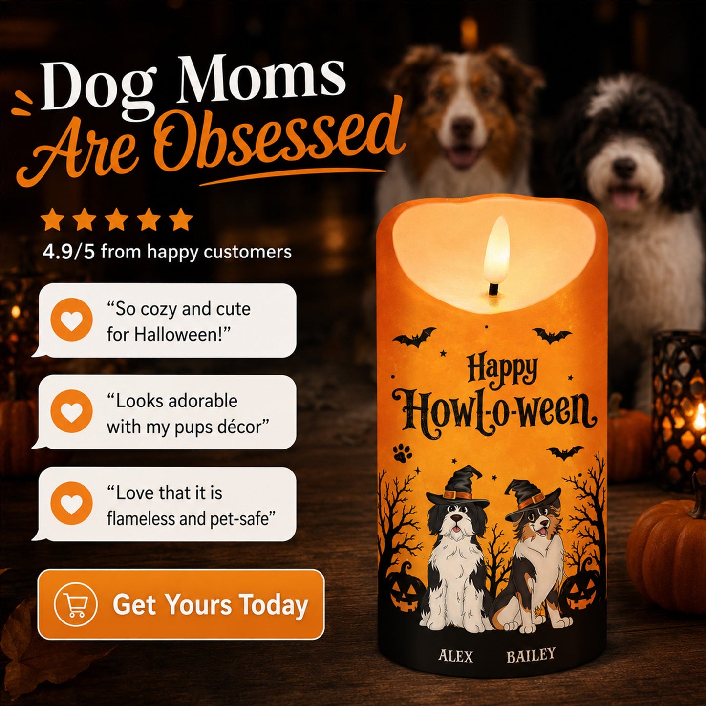 Dog Mom Happy Howloween - Personalized LED Candle - Pawfect Halloween Decor for Dog Lover