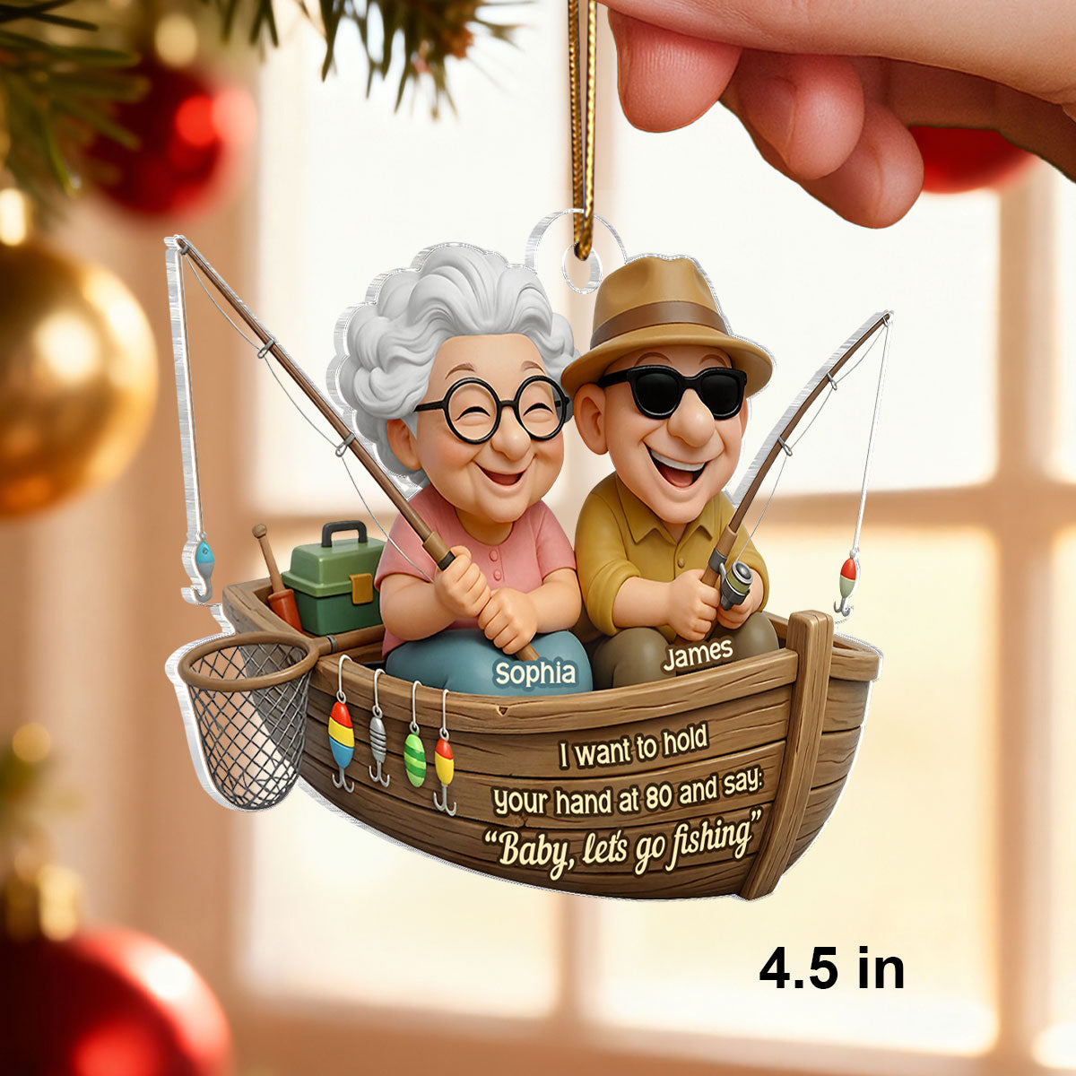 Baby Let's Go Fishing Old Couple - Personalized Acrylic Ornament - Personalized Gift For Him, For Her, For Couple