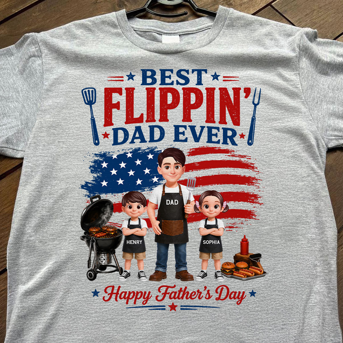 BBQ Best Flippin' Dad Ever Nation Flag - Personalized Shirt - Father's Day Gift For Dad, Husband