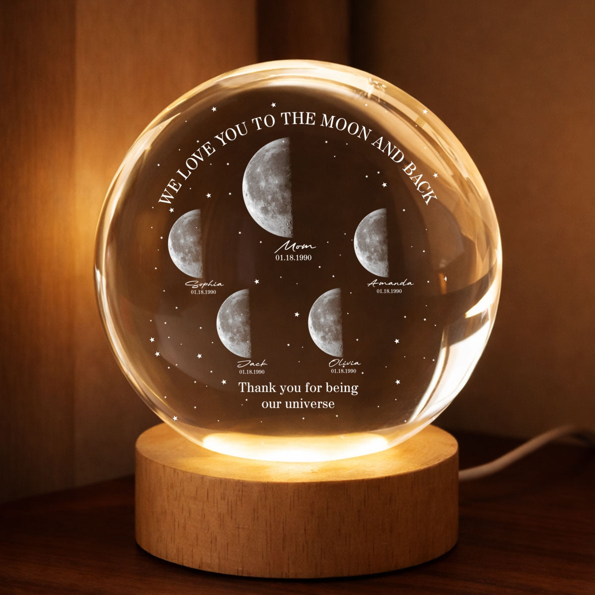 Thank You for Being Our Universe - Personalized Crystal Ball LED Night Light - Heartfelt Mother's Day Gift for Mom, Wife