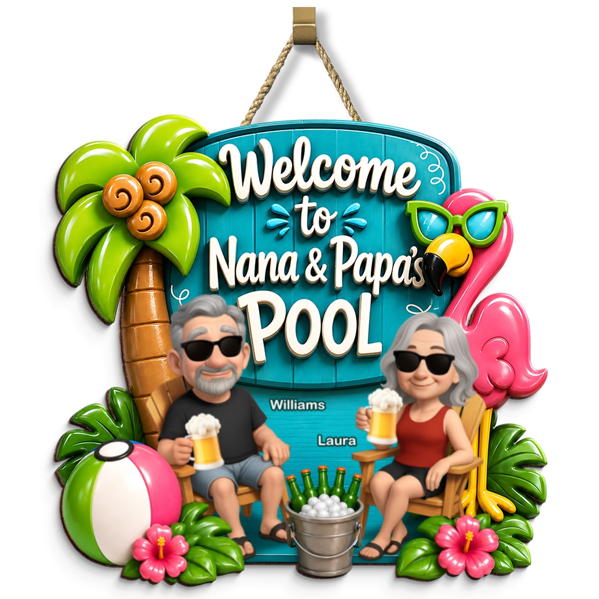 Welcome To Nana & Papa's Pool Funny - Personalized Wood Sign - Gift For Grandpa, Grandma, Summer Decorations