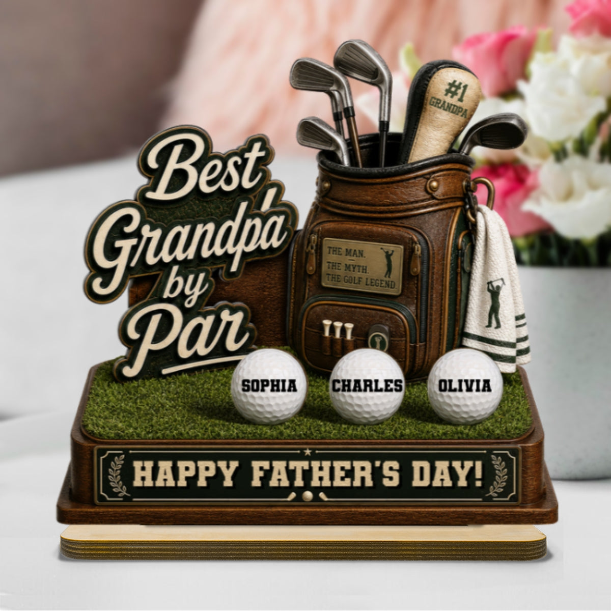 Best Grandpa By Par Custom Kid Name - Personalized 2-Layered Wooden Plaque -  Gift For Golf Grandpa, Dad, Husband