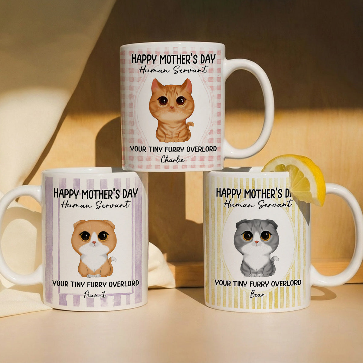 Watercolor Cat Happy Mother's Day Human Servant - Personalized Mug - Funny Mother's Day Gift For Cat Mom, Cat Lovers