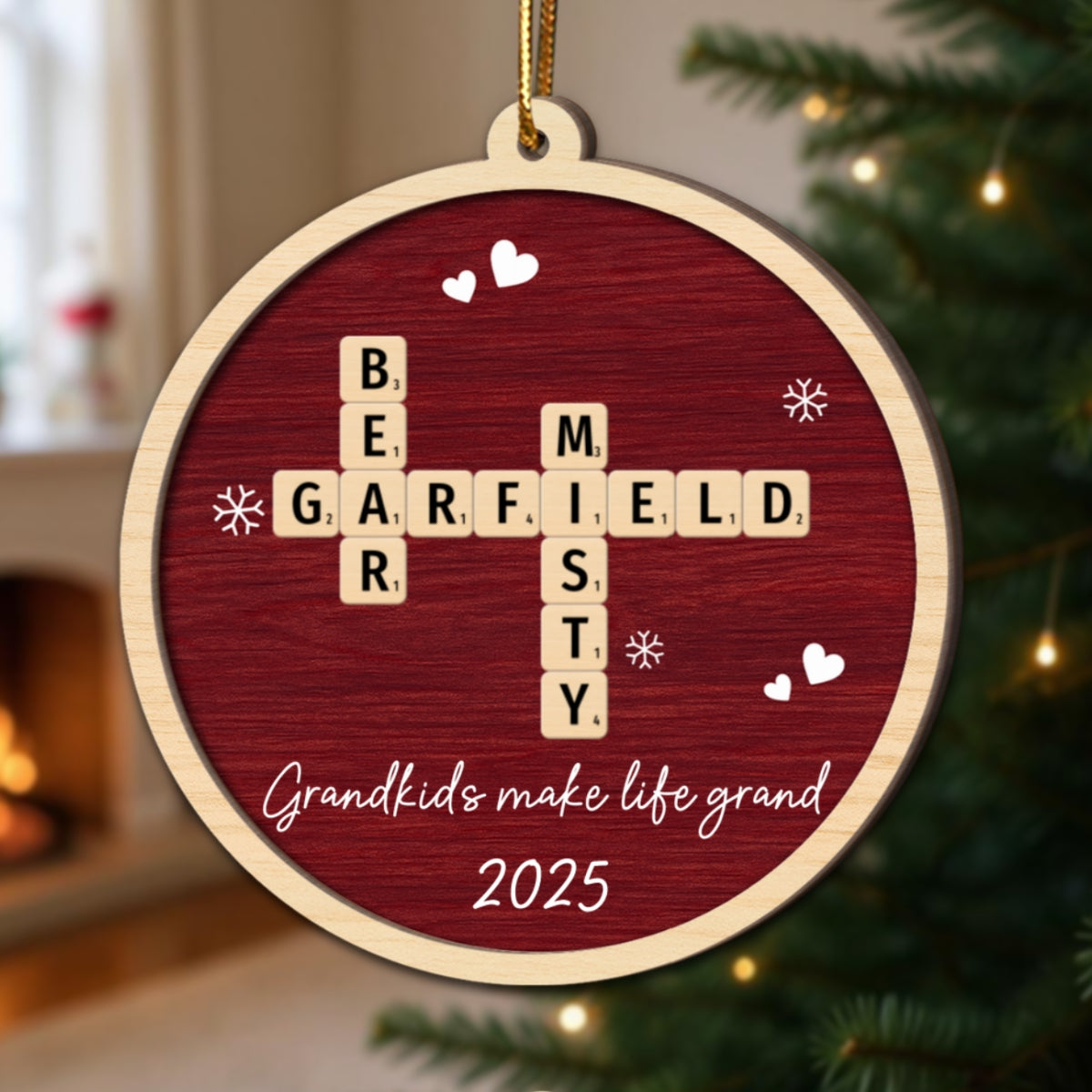 Our Grandkids Crossword Puzzle Art - Personalized 2-Layer Wooden Ornament - Christmas Gift For Grandma