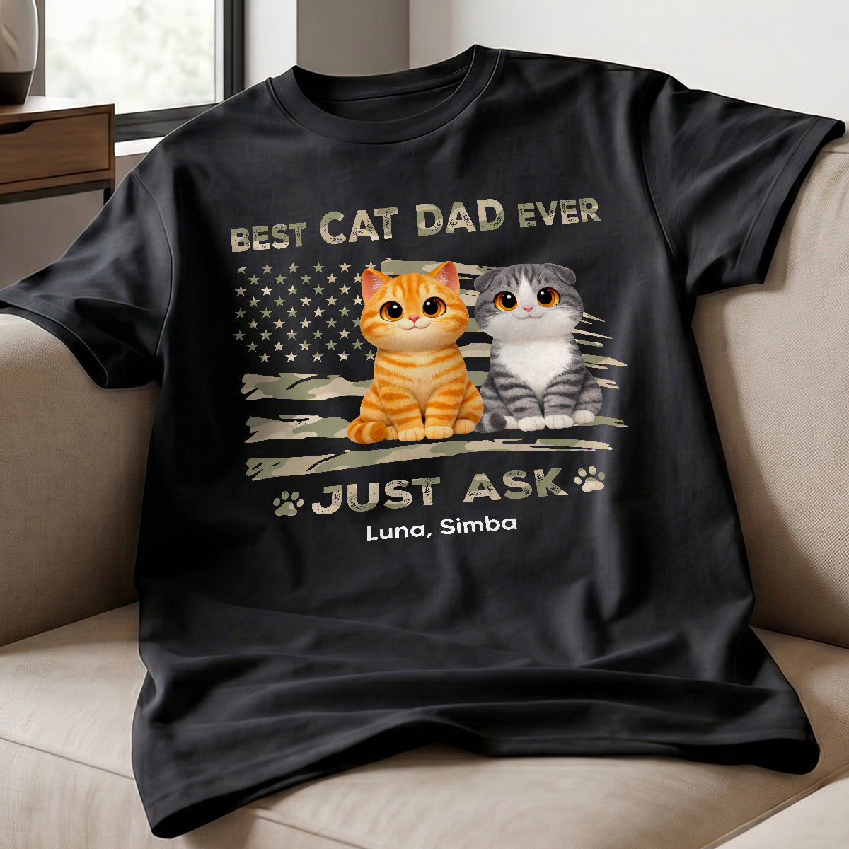 Best Cat Dad Ever Nation Flag Theme Cute Cats - Personalized Shirt - Father's Day Gift For Cat Dad, Patriotic 4th Of July Gift, USA 250th Anniversary