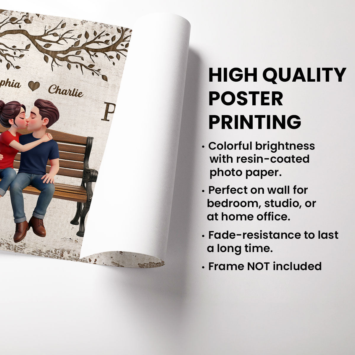Eternal Love Couple Sitting Kissing Under Tree - Personalized Poster - Valentine's Day Gift For Couple