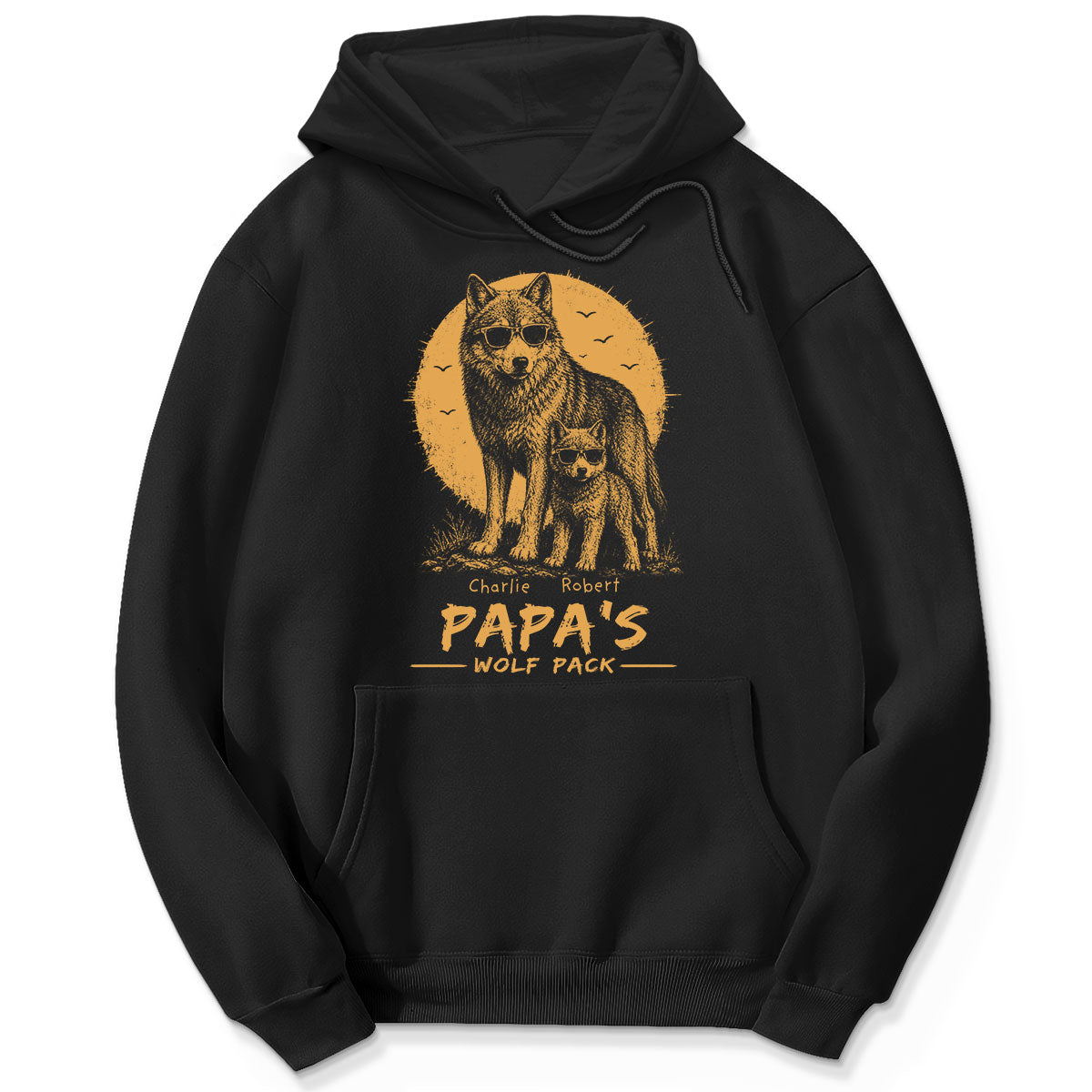 Retro Yellow Vintage Dad Grandpa Papa Wolf Pack - Personalized Shirt - Father's Day Gift For Dad, Husband