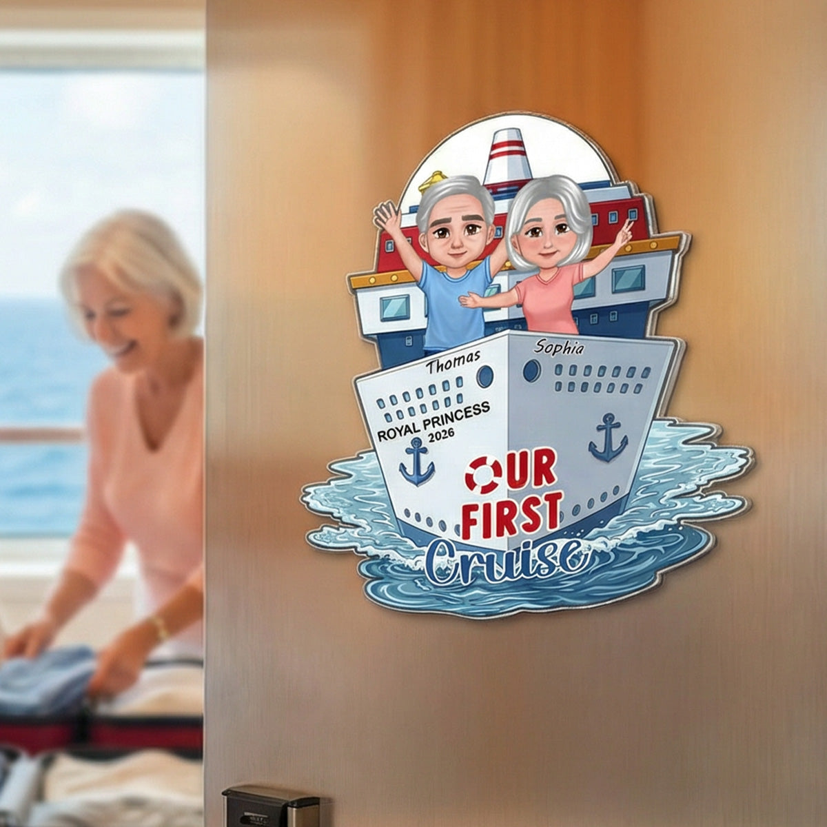 Our First Cruise Happy Couple - Personalized Cruise Ship Door Magnet - First Time Cruise Trip Keepsake