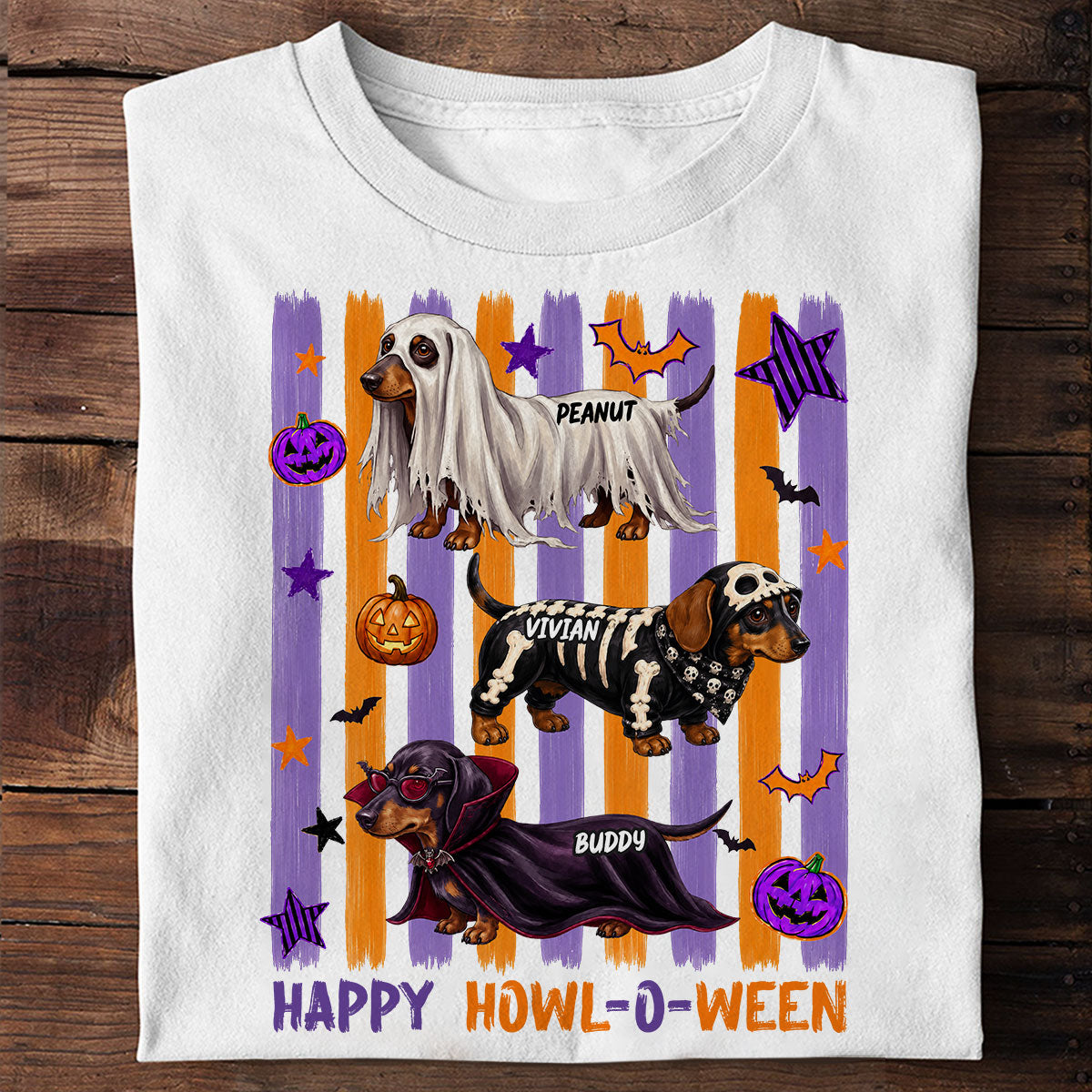 Striped Halloween Dachshund Ghost - Personalized Shirt - Halloween Gift For Dog Lovers