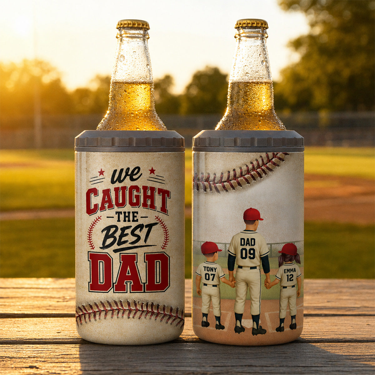 We Caught The Best Dad Baseball Dad & Kids - Personalized Can Cooler - Father's Day Gift For Dad, Husband