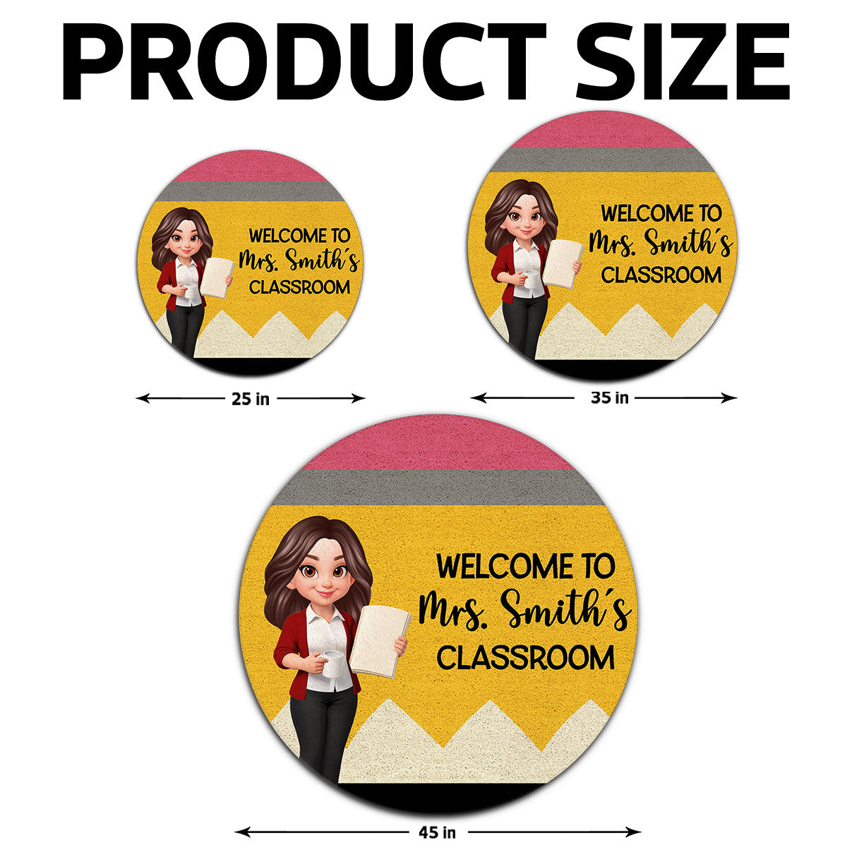 Teacher Pencil Welcome To Classroom Happy Learning - Personalized Doormat - Back To School, Classroom Decor