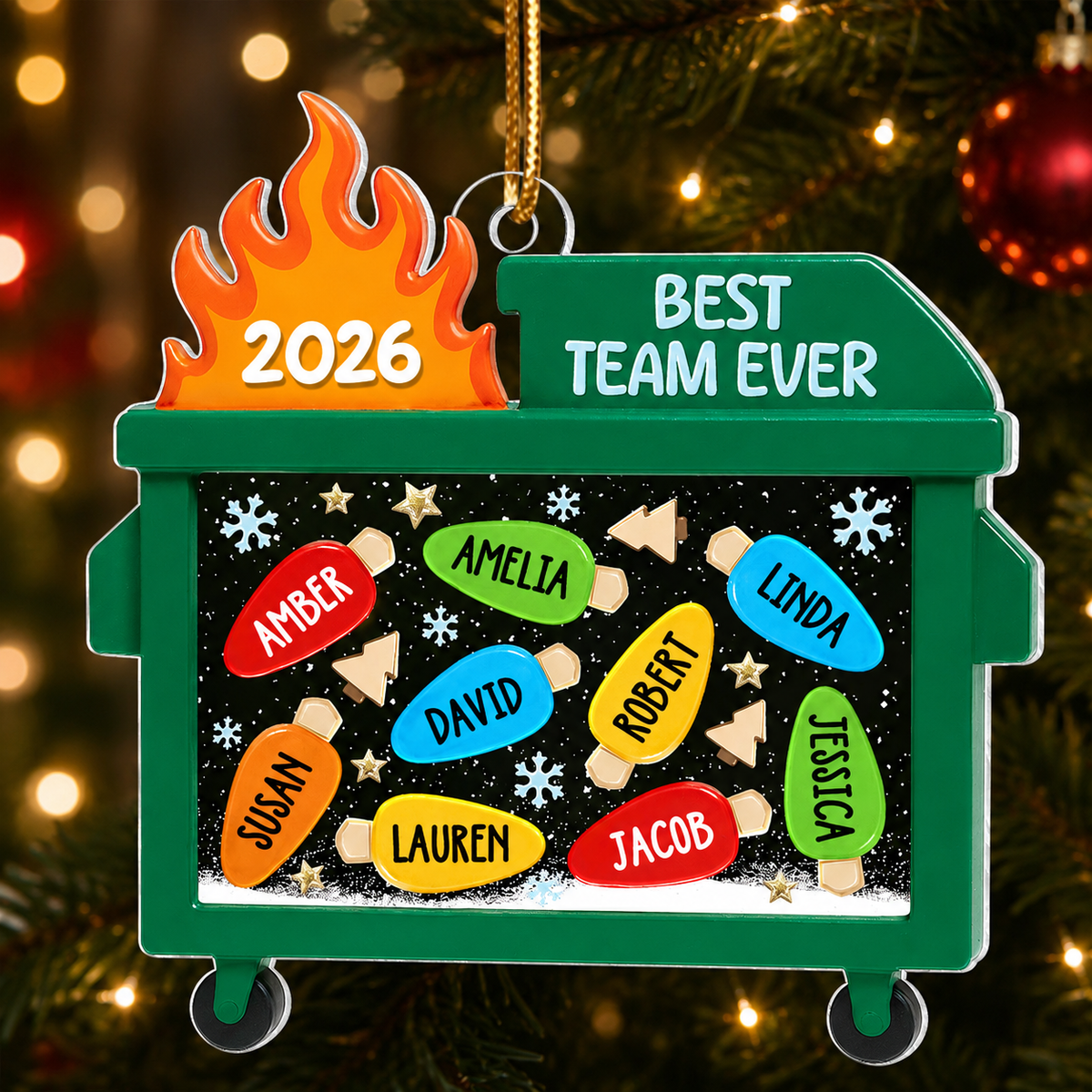 Dumpster Fire Best Team Ever - Personalized Acrylic Ornament - Funny Christmas Gift, White Elephant Gift for Coworkers