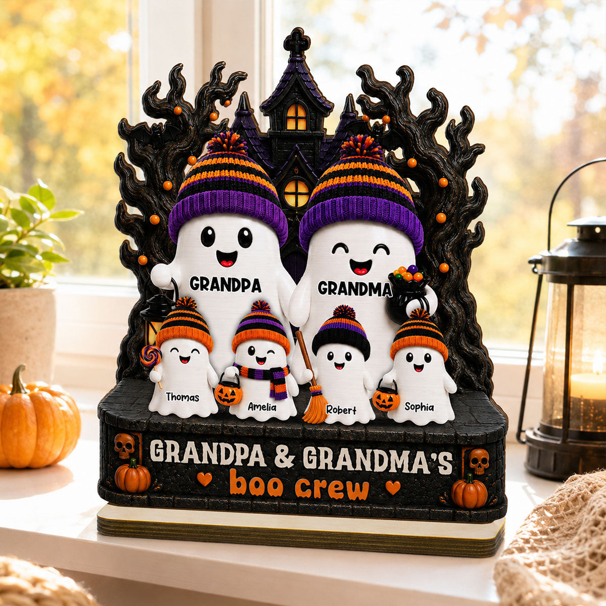 Mysterical Grandma Grandpa's Boo Crew Haunted House - Personalized 2-Layered Wooden Plaque - Halloween Decoration For Grandparents