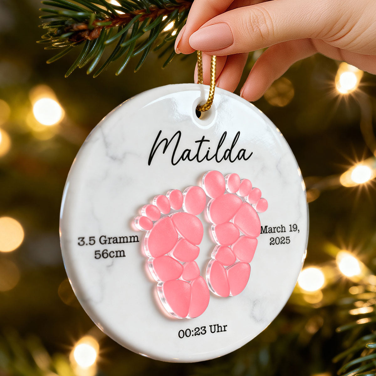 Sea Glass Effect Baby Footprint - Personalized Ceramic Ornament With Acrylic - Christmas Gift for New Parents, Newborn