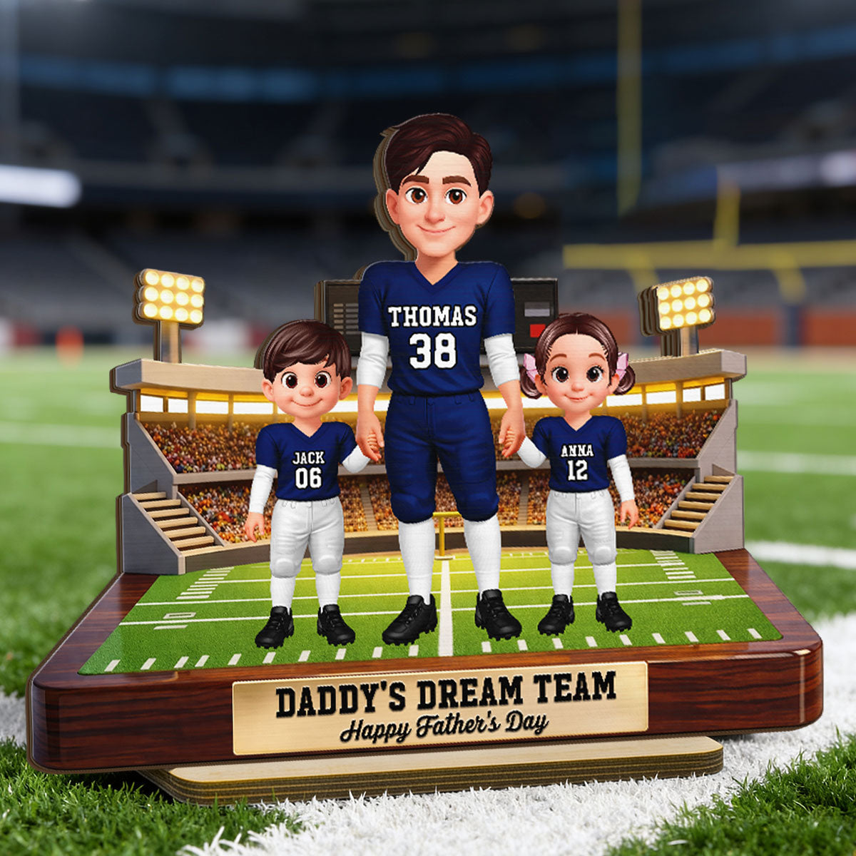 American Football Dad And Kids - Personalized 2-Layered Wooden Plaque -  Gift For Dad