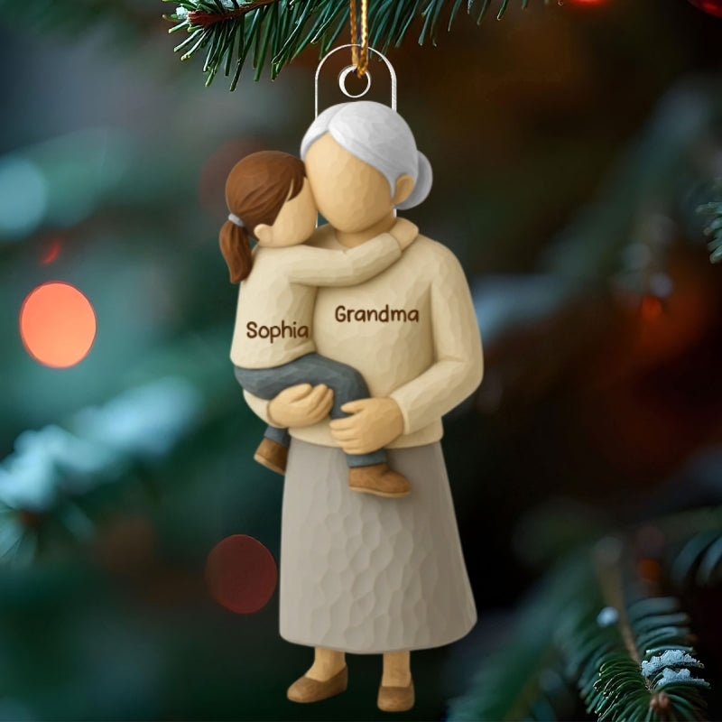 Grandma Hugging Grandkid - Personalized Acrylic Ornament - Heartwarming Christmas Gift for Grandma