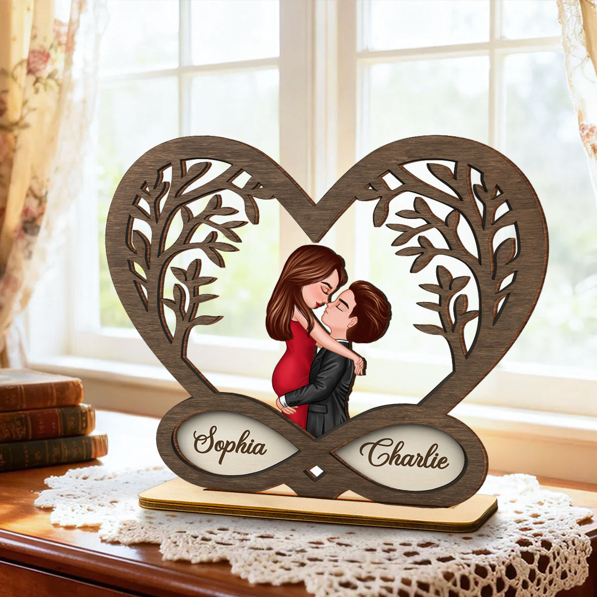 Infinity Heart Love Sign Romantic Couple - Personalized Standing Wooden Plaque - Gift for Couple