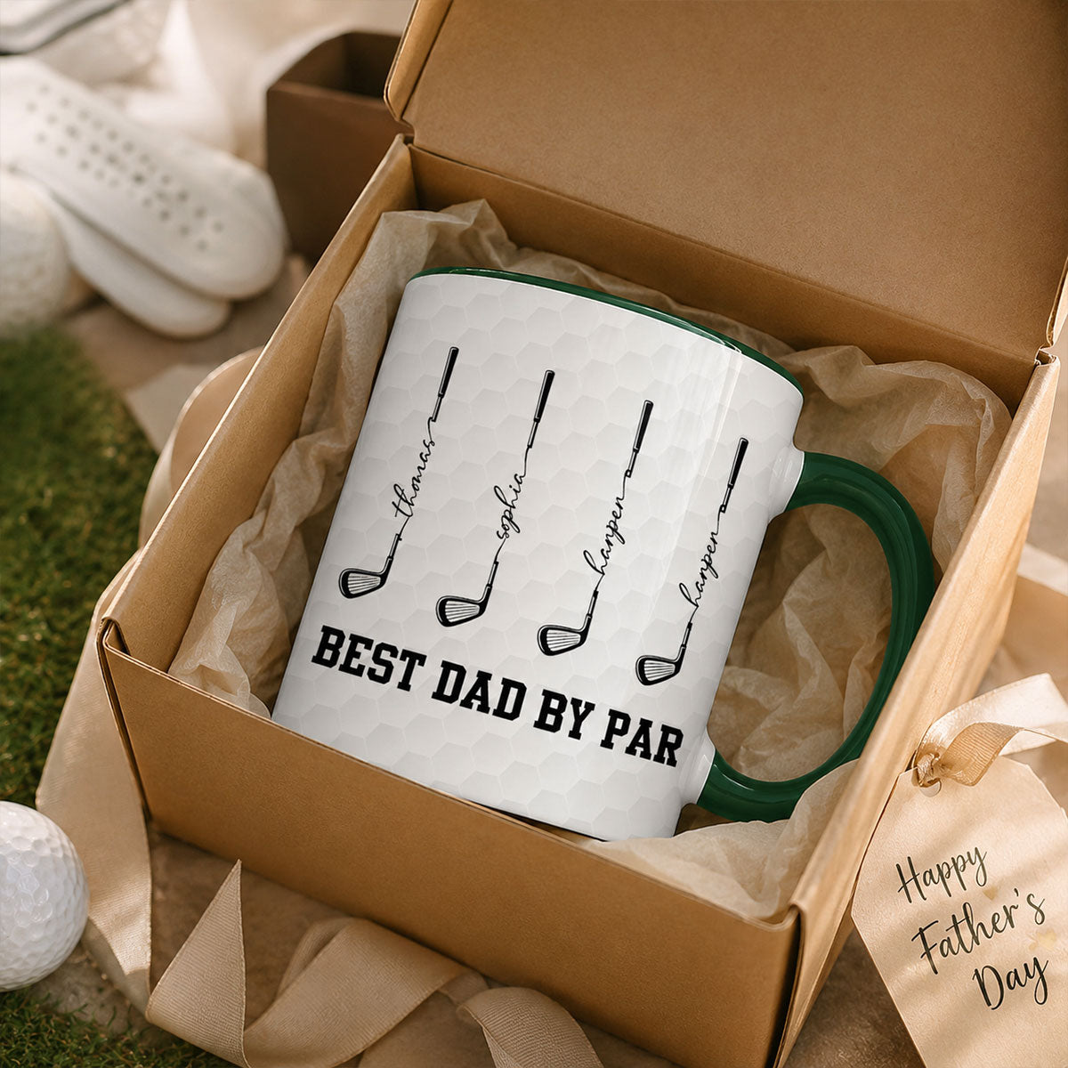 Best Dad By Par Custom Kid Name - Personalized Mug - Father's Day Gift For Golf Dad, Grandpa