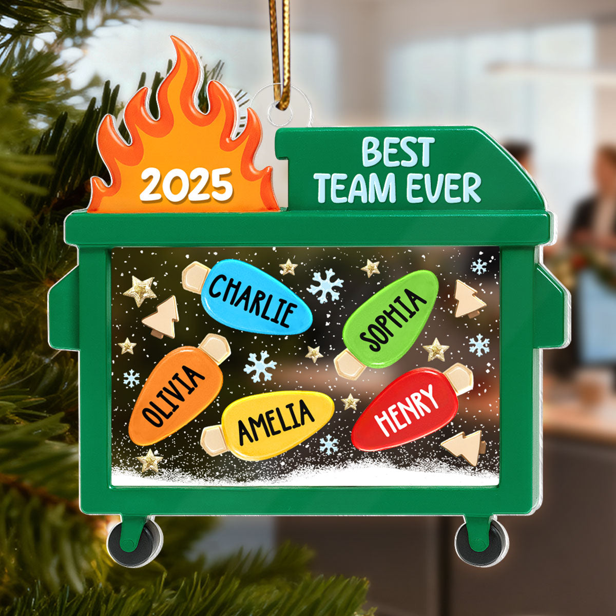 Dumpster Fire Best Team Ever - Personalized Acrylic Ornament - Funny Christmas Gift, White Elephant Gift for Coworkers
