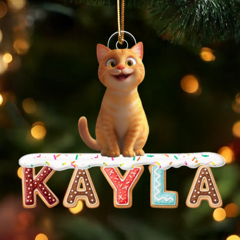 Custom Cartoon Dog Cat Pet Name Cookies Alphabet - Personalized Acrylic Ornament - Christmas Gift for Pet Lovers