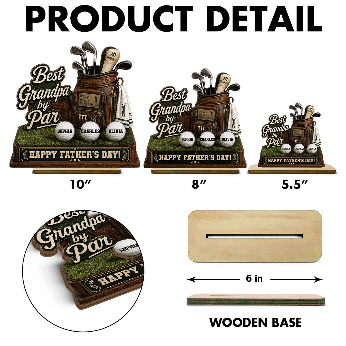 Best Grandpa By Par Custom Kid Name - Personalized 2-Layered Wooden Plaque -  Gift For Golf Grandpa, Dad, Husband