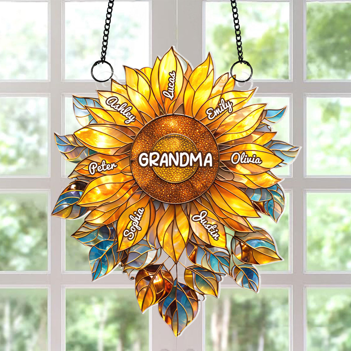 Grandma Mom Sunflower with Kids Names - Personalized Acrylic Suncatcher - Mother's Day Gift for Her