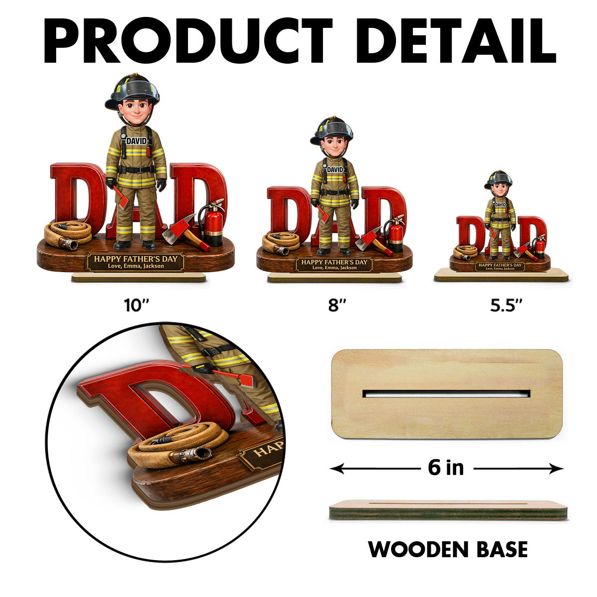 Proud American Firefighter Dad - Personalized 2-Layered Wooden Plaque -  Gift For Dad