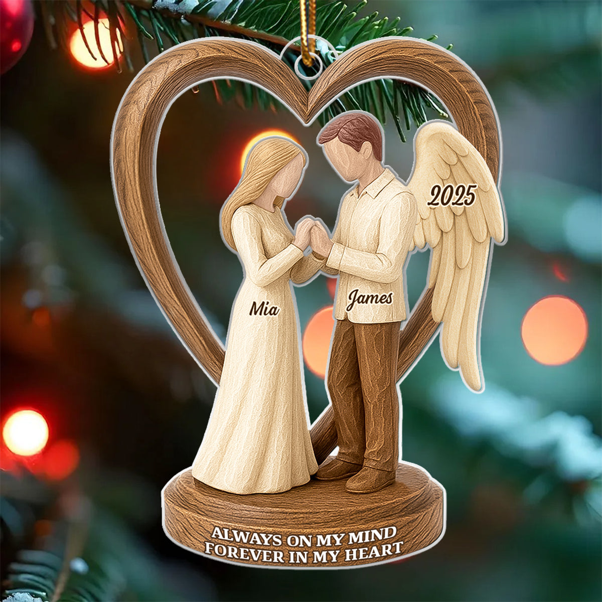 Couple Memorial Wooden Figurines - Personalized Acrylic Ornament - Memorial Christmas Gift For Him, For Her, For Couple