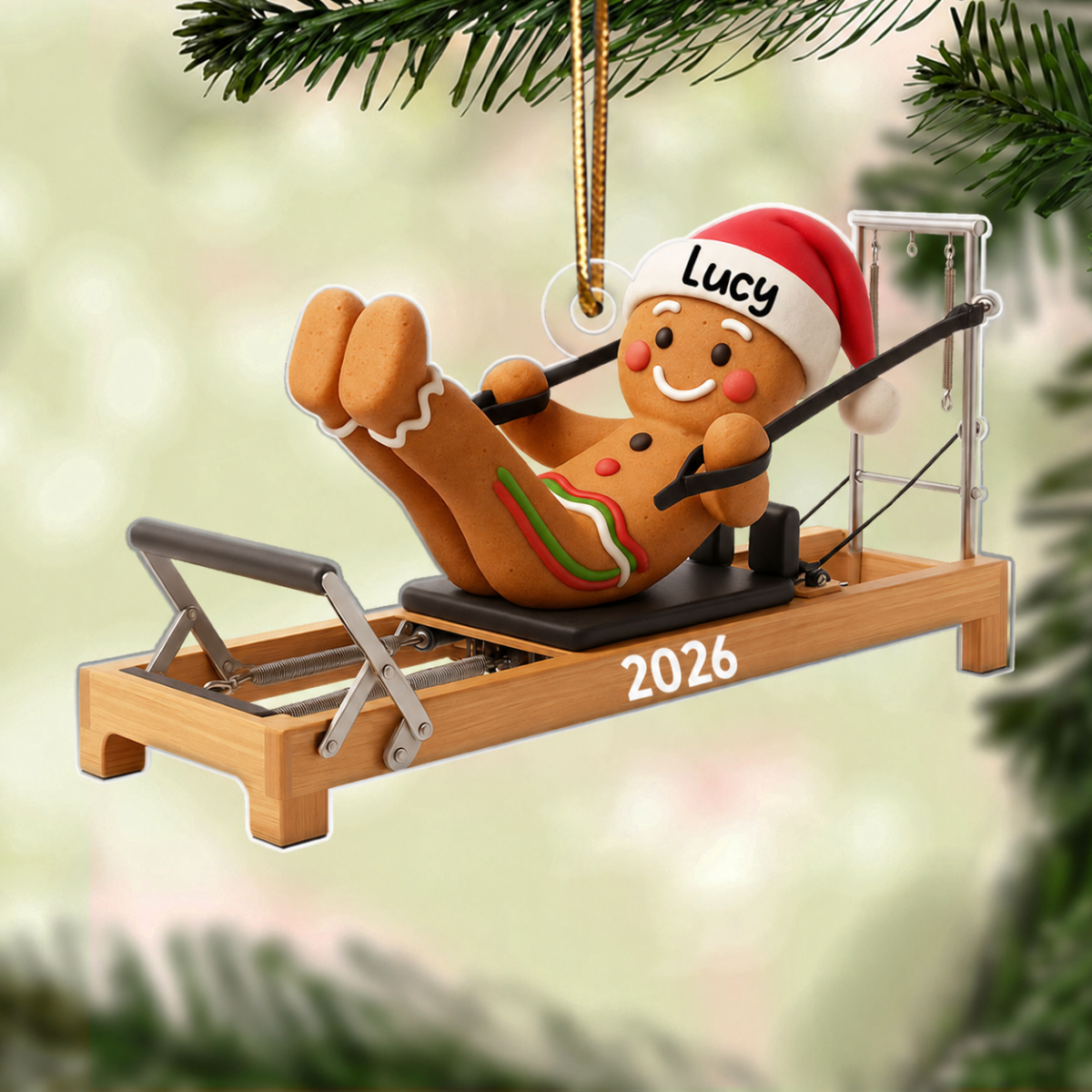 Gingerbread Pilates - Personalized Acrylic Ornament - Christmas Gift for Pilates Lover