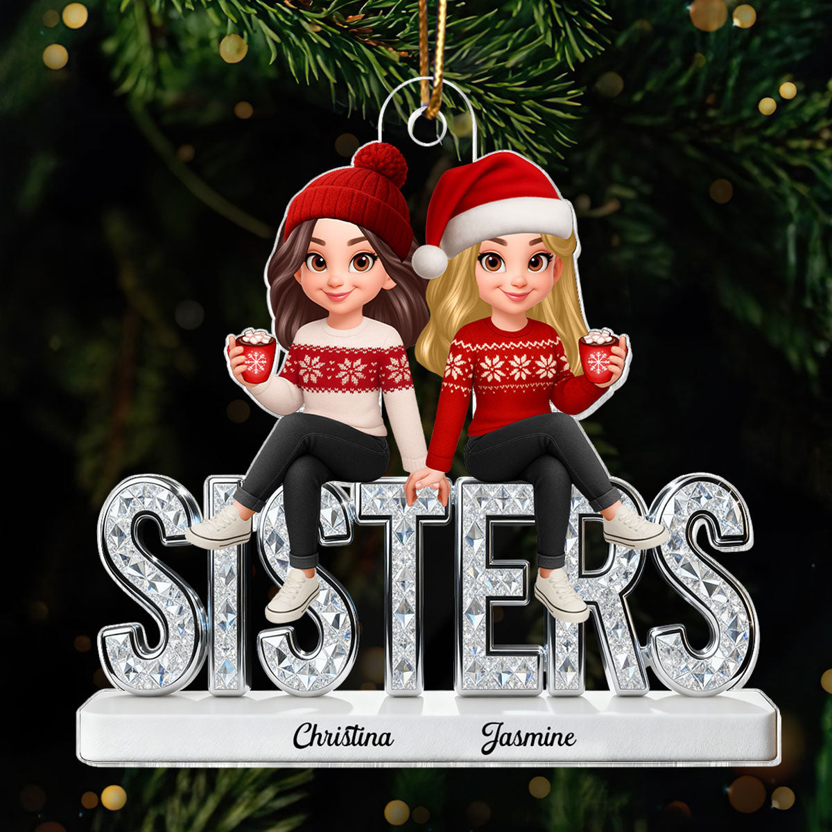 3D Shinning Effect Sisters Forever Christmas - Personalized Acrylic Ornament - Gift For Sisters