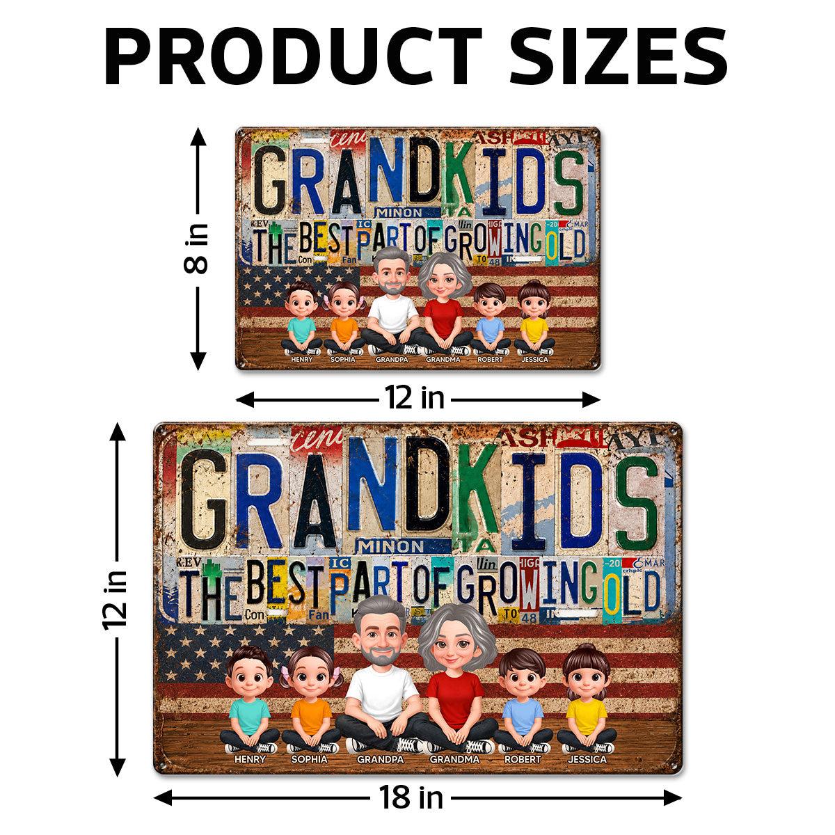 Grandkids Best Part Of Growing Old License Plate Style - Personalized Metal Sign - Gift For Grandparents, Patriotic Rustic Vintage