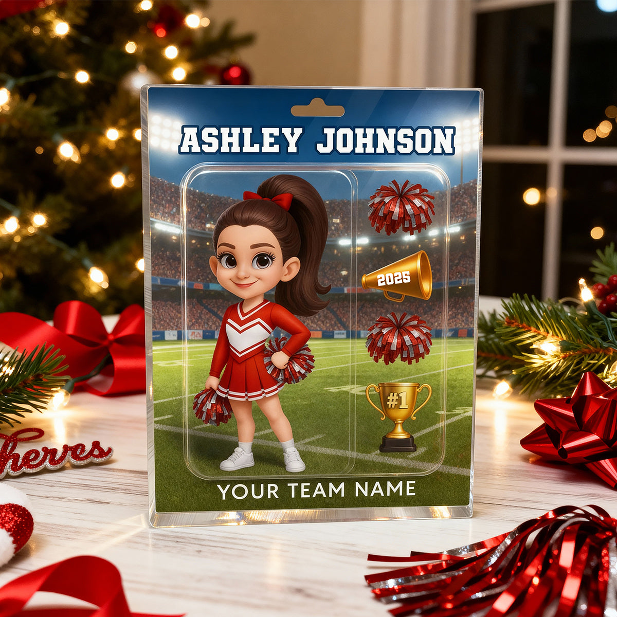 3D Effect Cheerleader Custom Figure Style - Personalized Acrylic Block Plaque - Christmas Gift For Cheerleaders, Granddaughter, Daughter