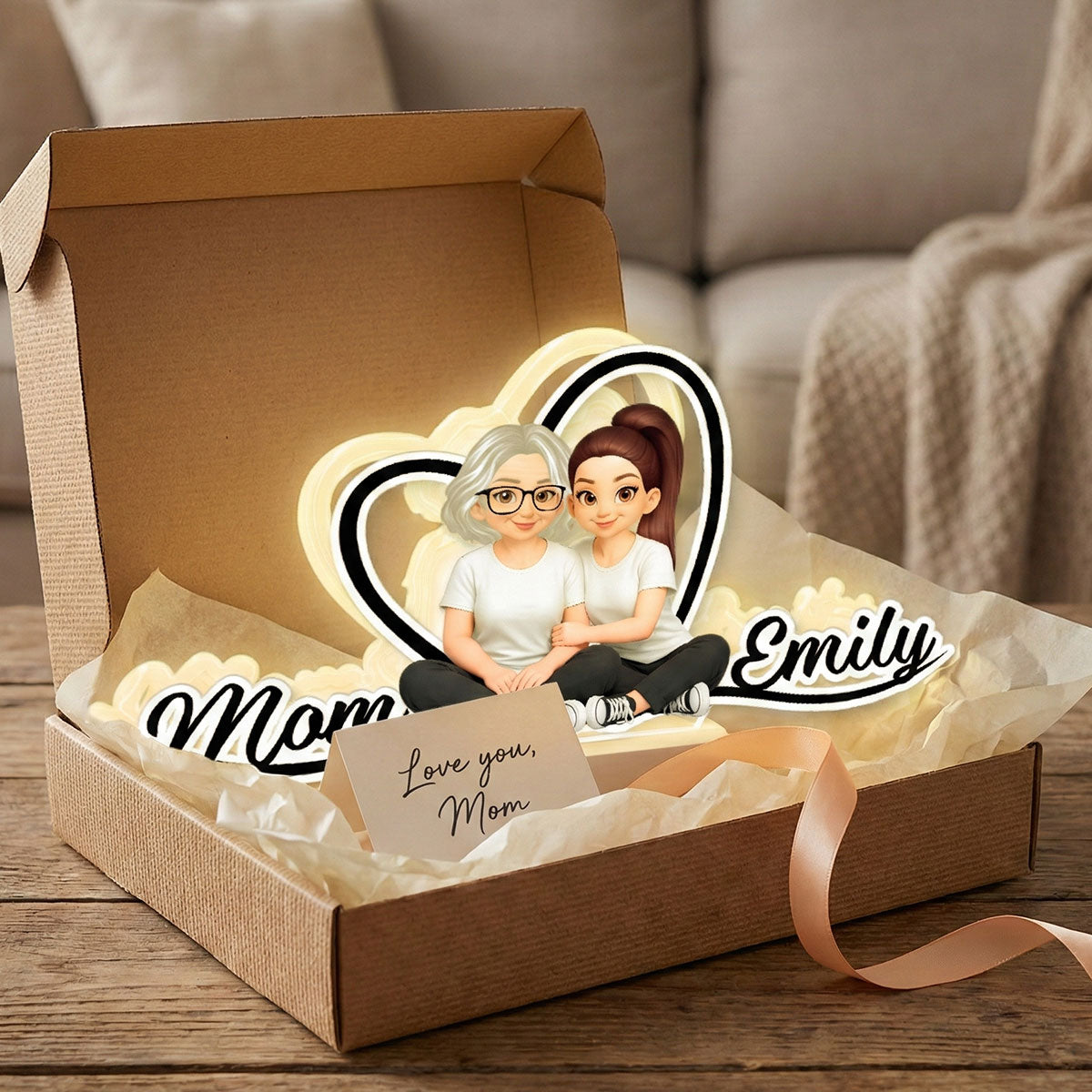 Mom And Daughter Forever Love - Personalized Light Box - Gift For Mom, Daughter